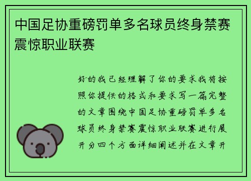 中国足协重磅罚单多名球员终身禁赛震惊职业联赛 中国足协重磅罚单多名球员终身禁赛震惊职业联赛